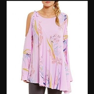 Free People Clear Skies Mini Dress Tunic Asymmetrical Hem Floral Print Small NWT